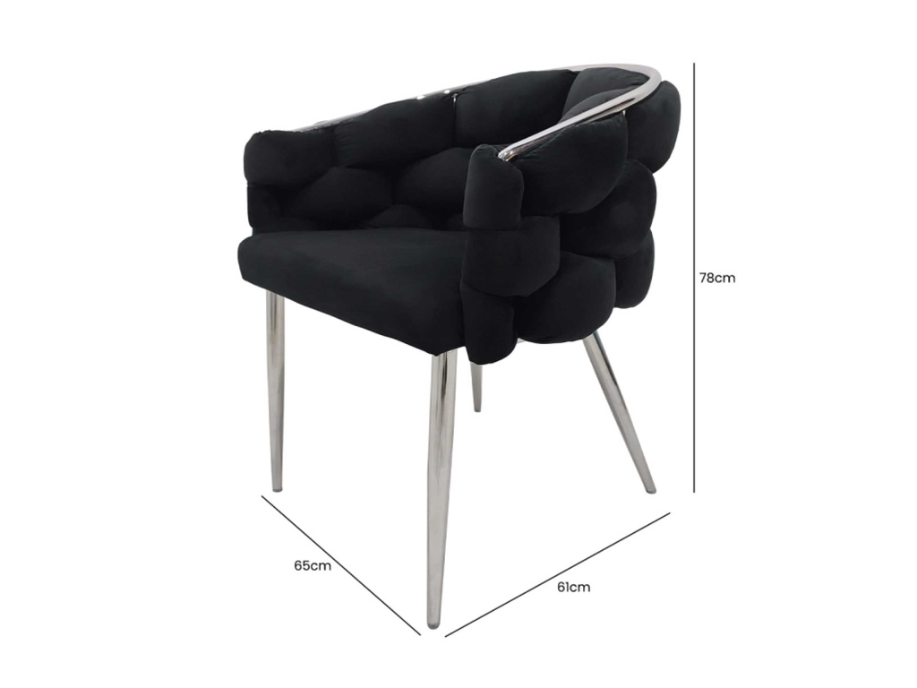 Pair Margaux Velvet Dining Chair with Chrome Legs - Black Or Taupe