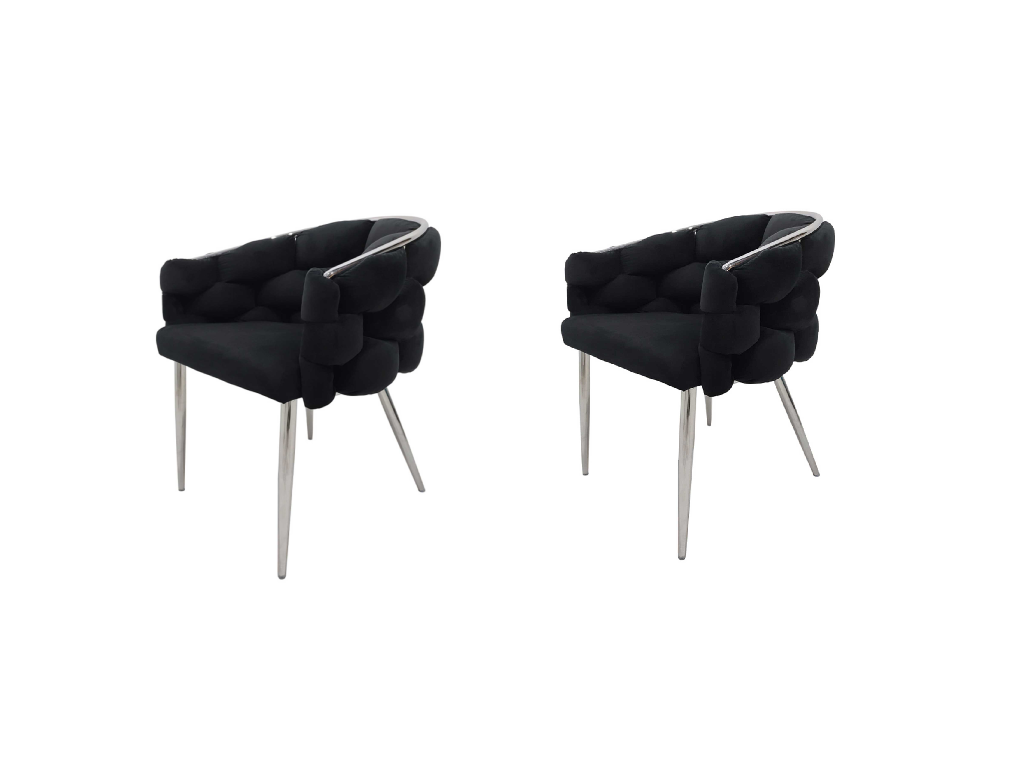 Pair Margaux Velvet Dining Chair with Chrome Legs - Black Or Taupe